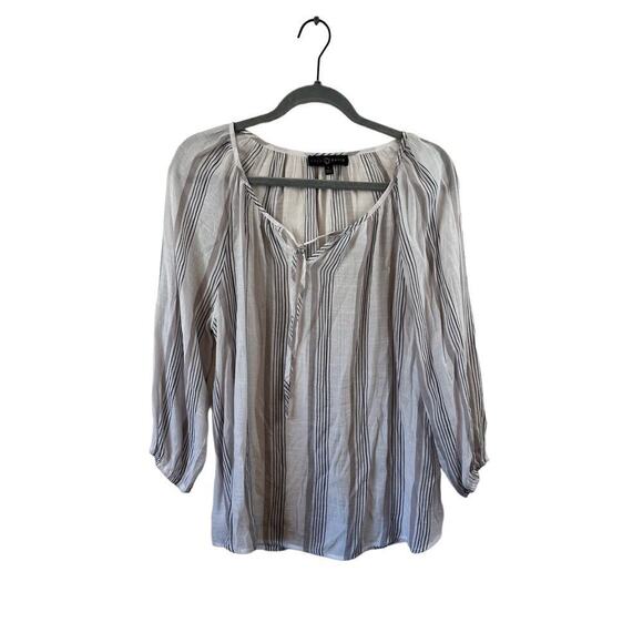 Fred David Tops - Fred David White and Grey Striped Blouse Size Large